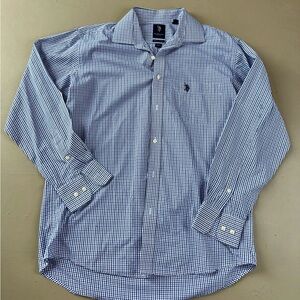 U.S. Polo Assn Mens Large Blue Gingham Button Down Shirt Regular Fit 16 34/35